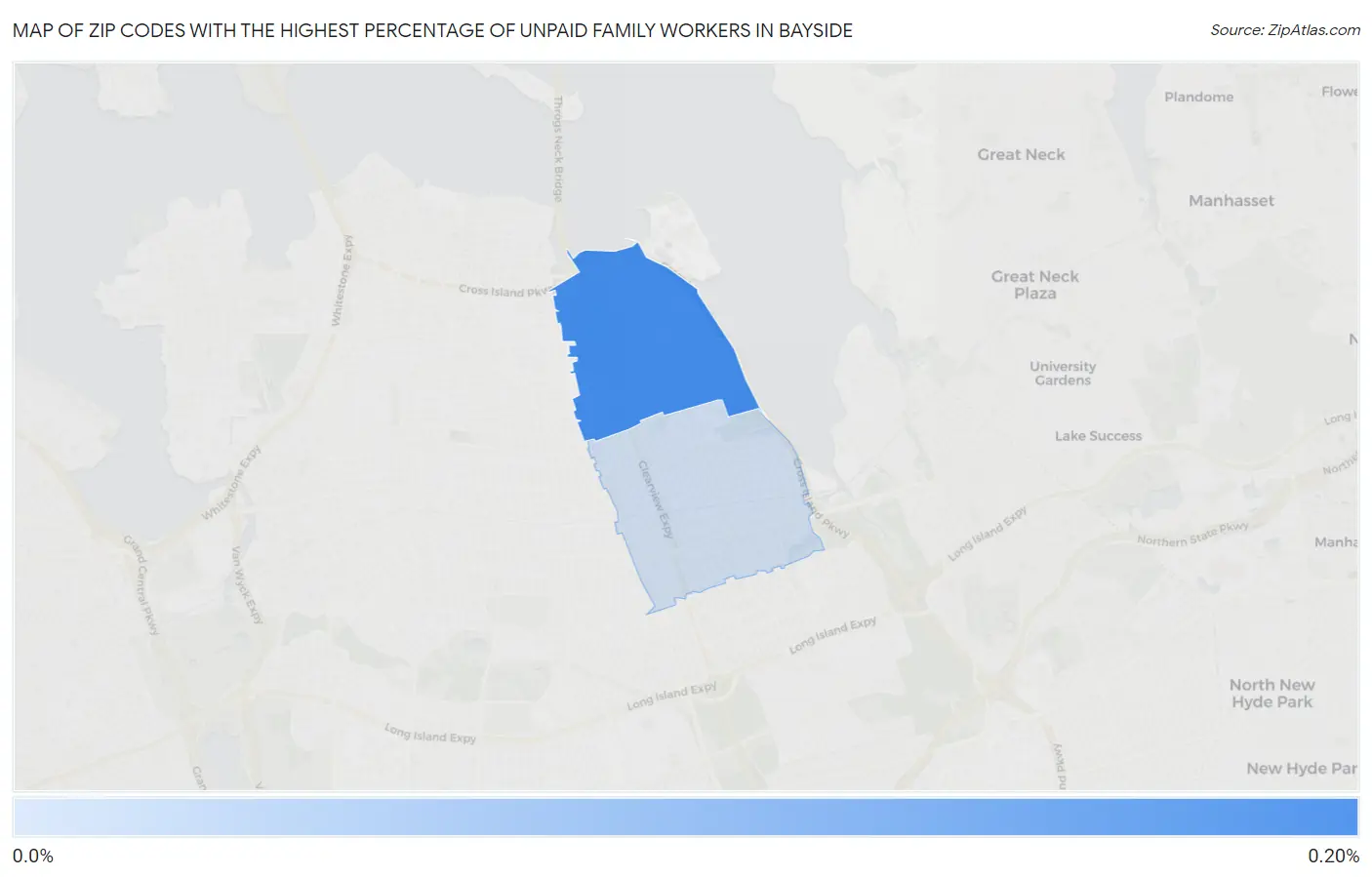 Zip Codes with the Highest Percentage of Unpaid Family Workers in Bayside Map