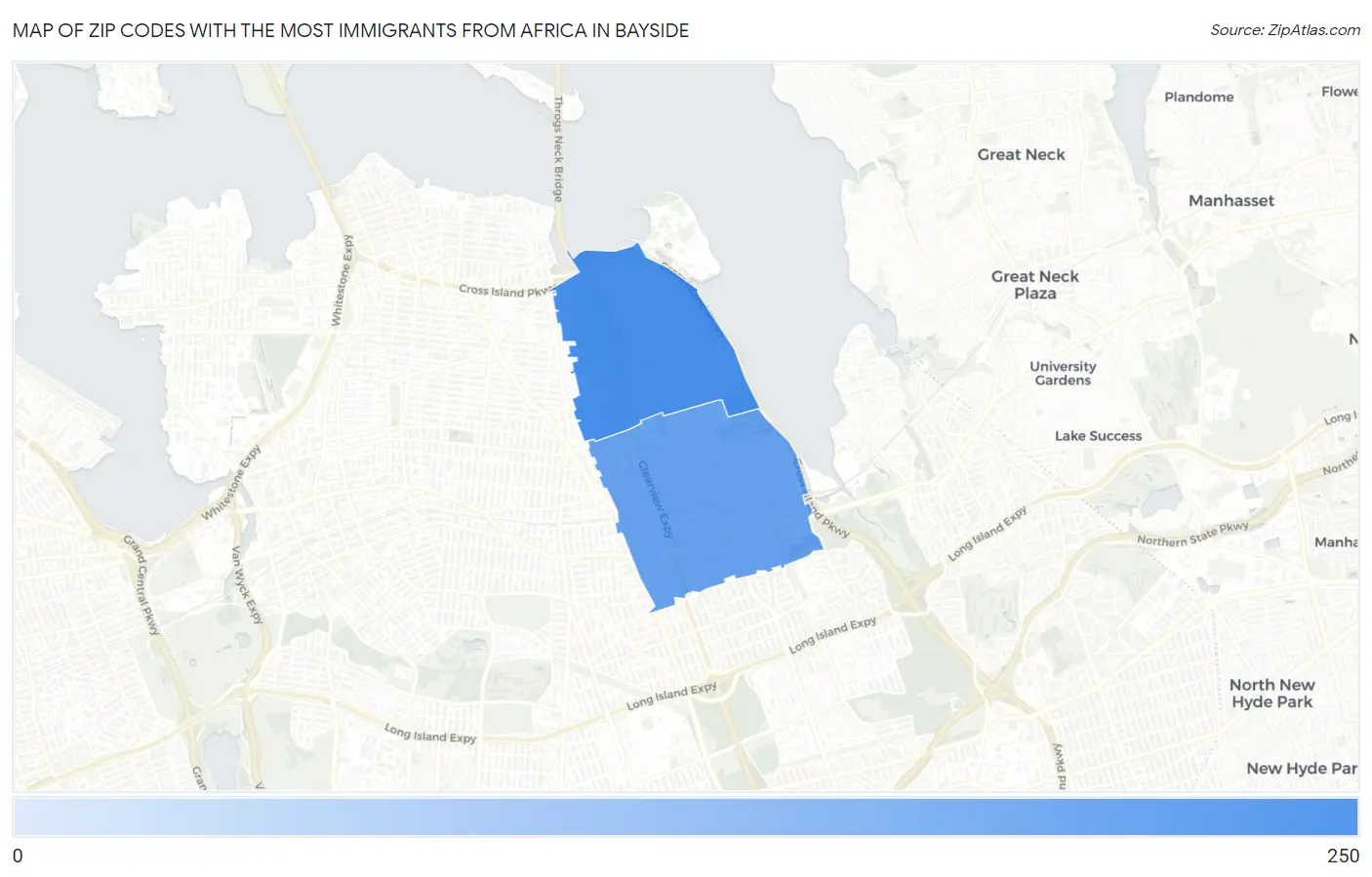 Zip Codes with the Most Immigrants from Africa in Bayside Map