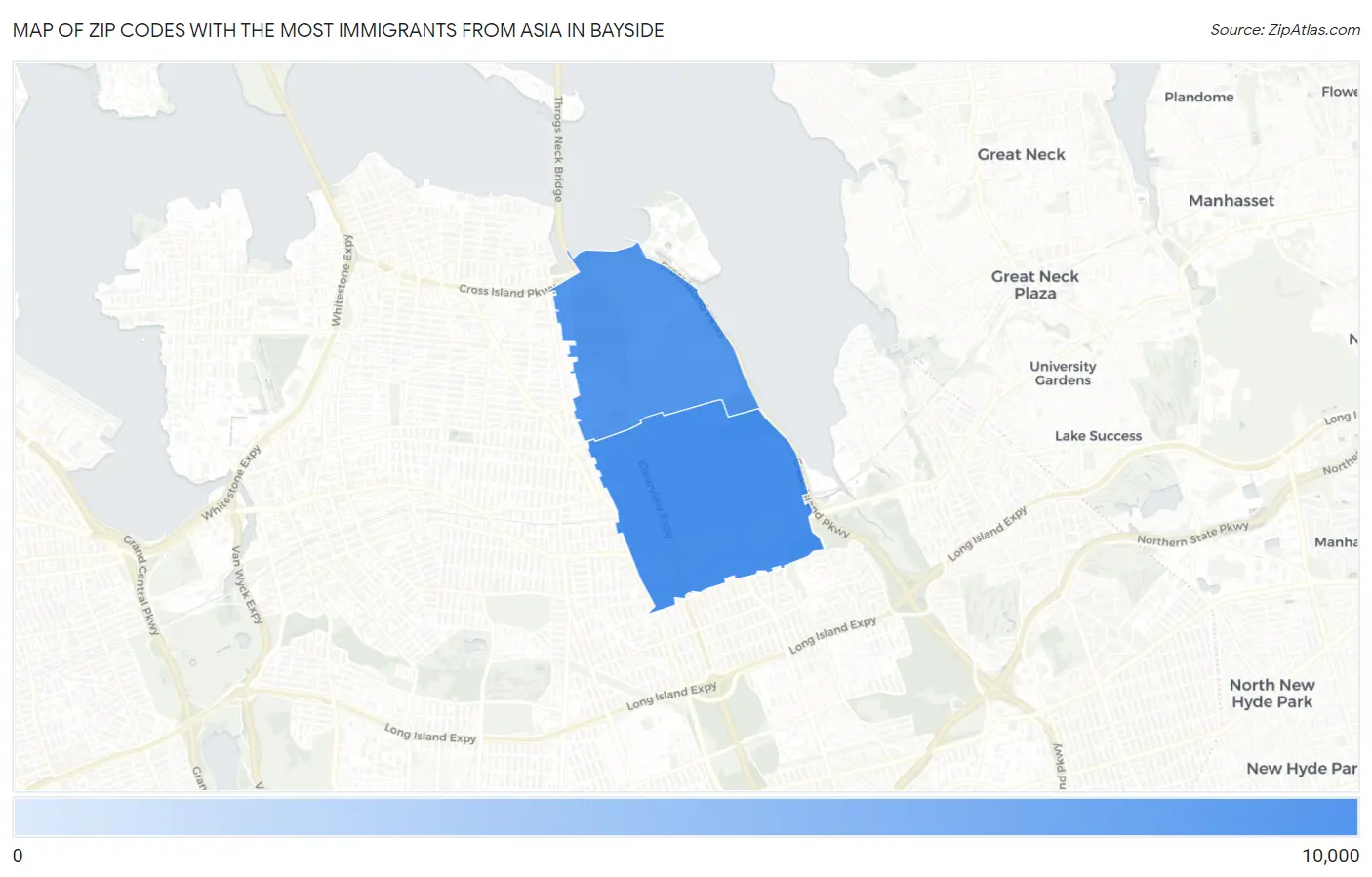 Zip Codes with the Most Immigrants from Asia in Bayside Map