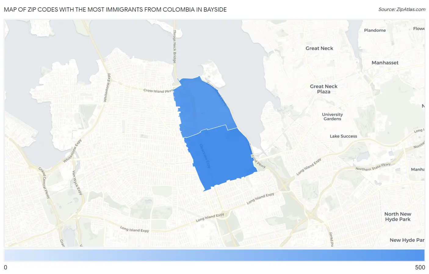 Zip Codes with the Most Immigrants from Colombia in Bayside Map