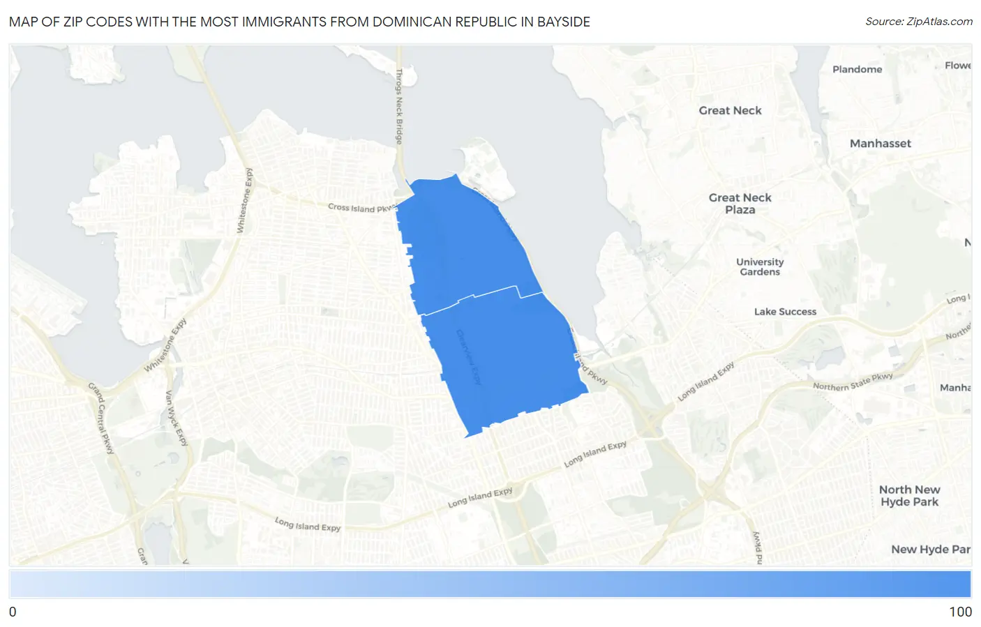 Zip Codes with the Most Immigrants from Dominican Republic in Bayside Map