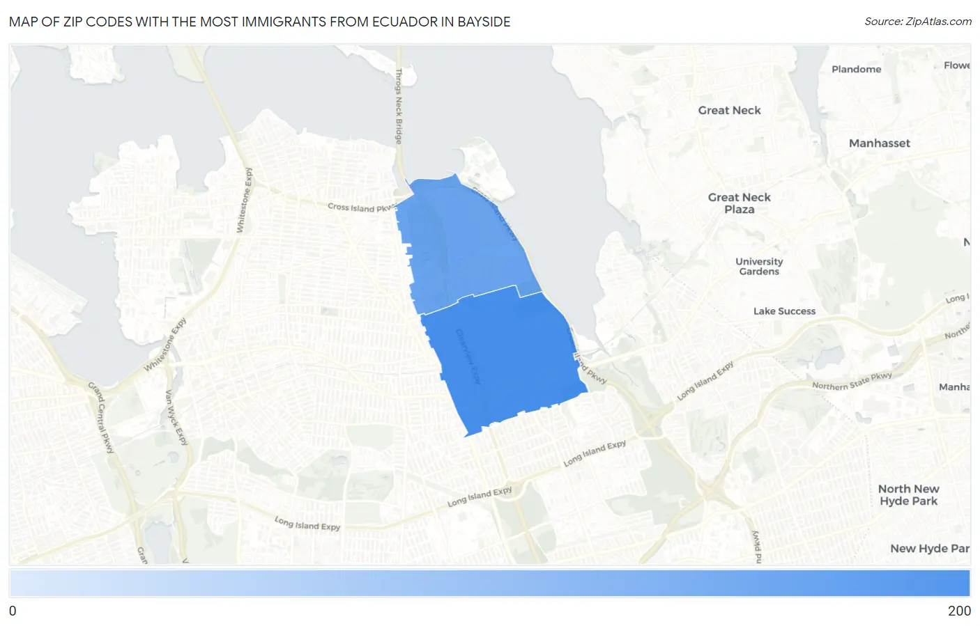 Zip Codes with the Most Immigrants from Ecuador in Bayside Map