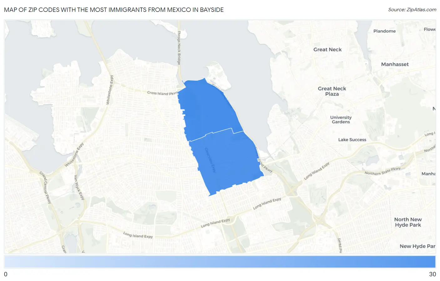 Zip Codes with the Most Immigrants from Mexico in Bayside Map