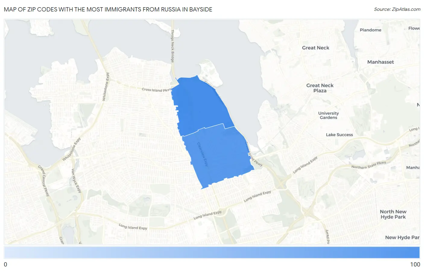 Zip Codes with the Most Immigrants from Russia in Bayside Map