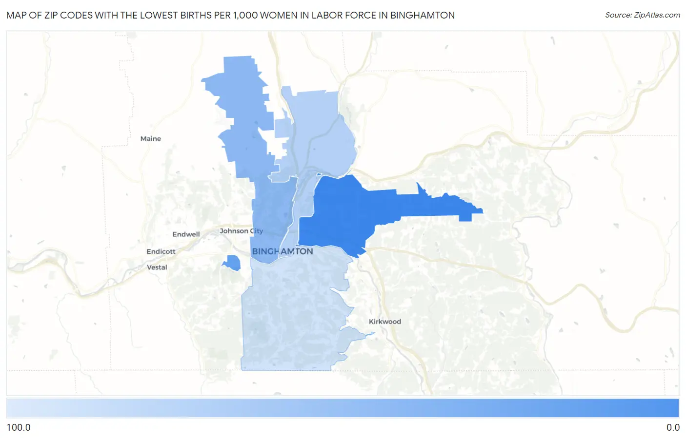 Zip Codes with the Lowest Births per 1,000 Women in Labor Force in Binghamton Map