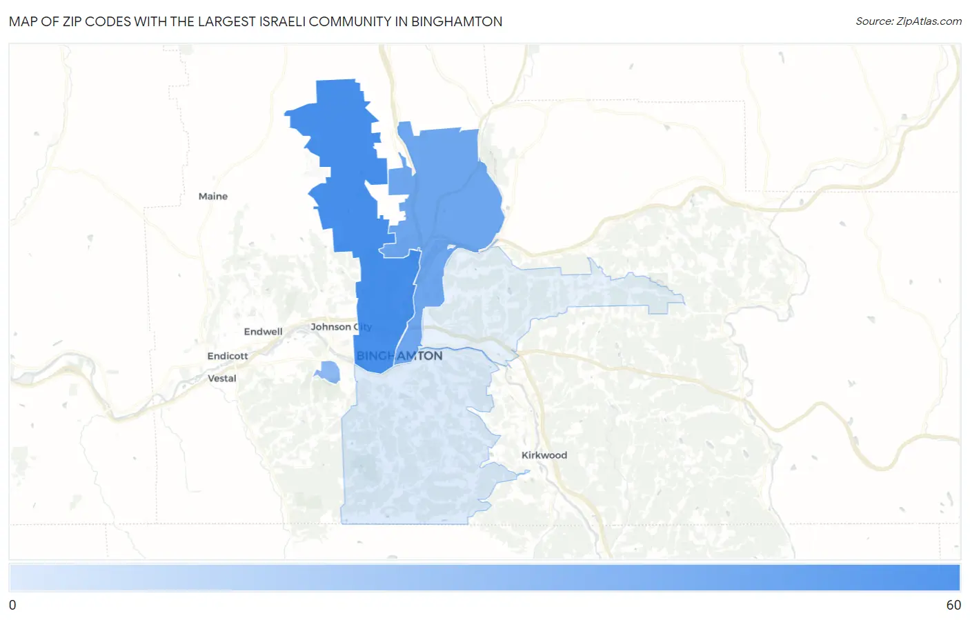 Zip Codes with the Largest Israeli Community in Binghamton Map