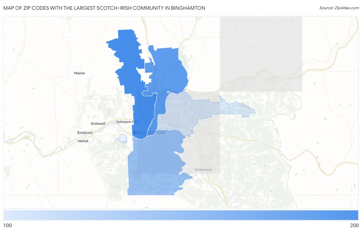 Zip Codes with the Largest Scotch-Irish Community in Binghamton Map