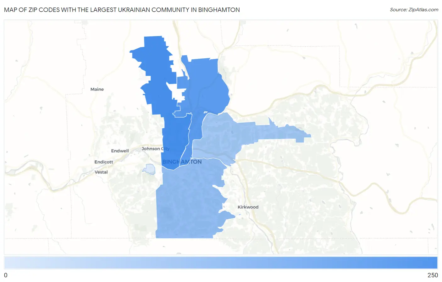 Zip Codes with the Largest Ukrainian Community in Binghamton Map