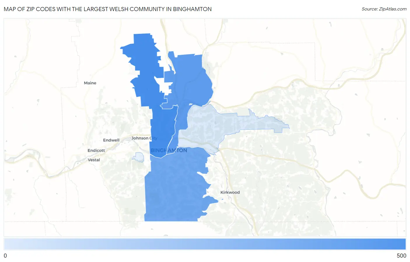 Zip Codes with the Largest Welsh Community in Binghamton Map