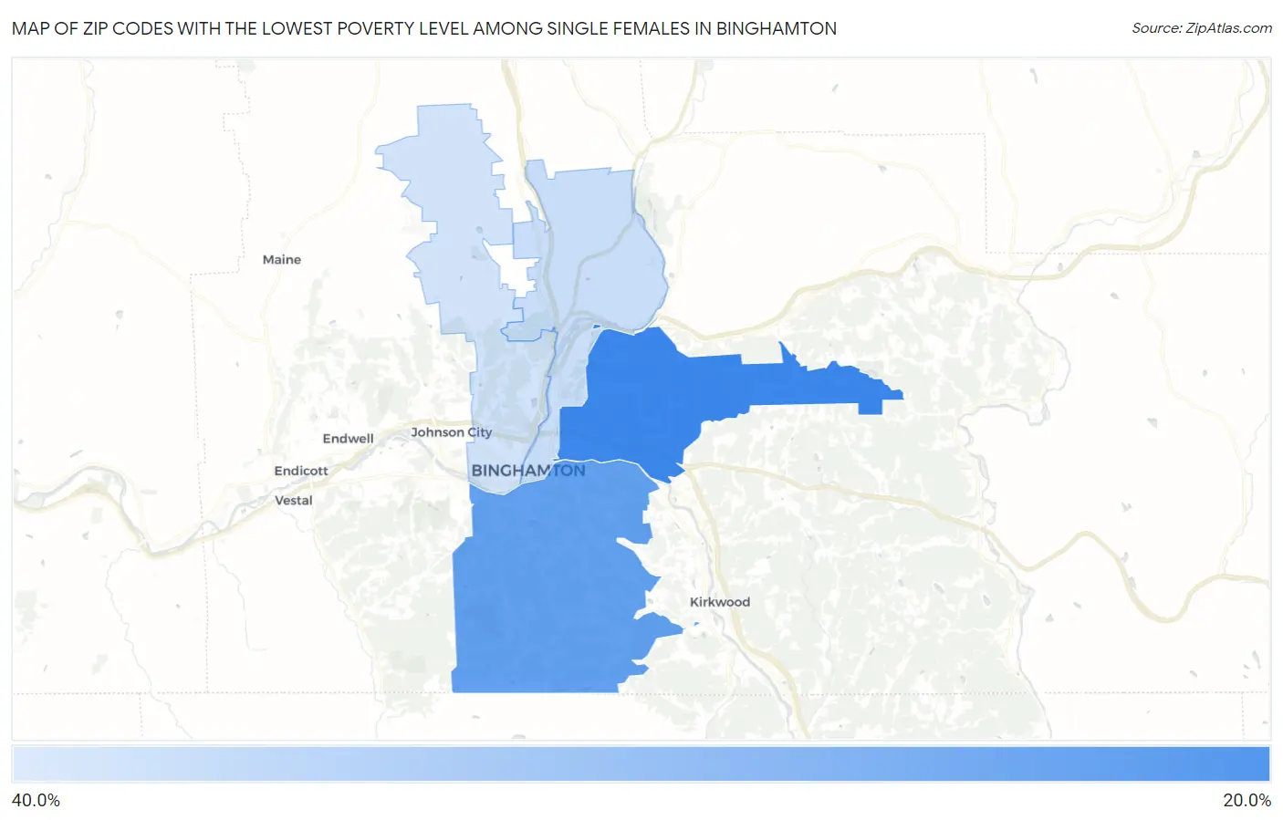 Zip Codes with the Lowest Poverty Level Among Single Females in Binghamton Map