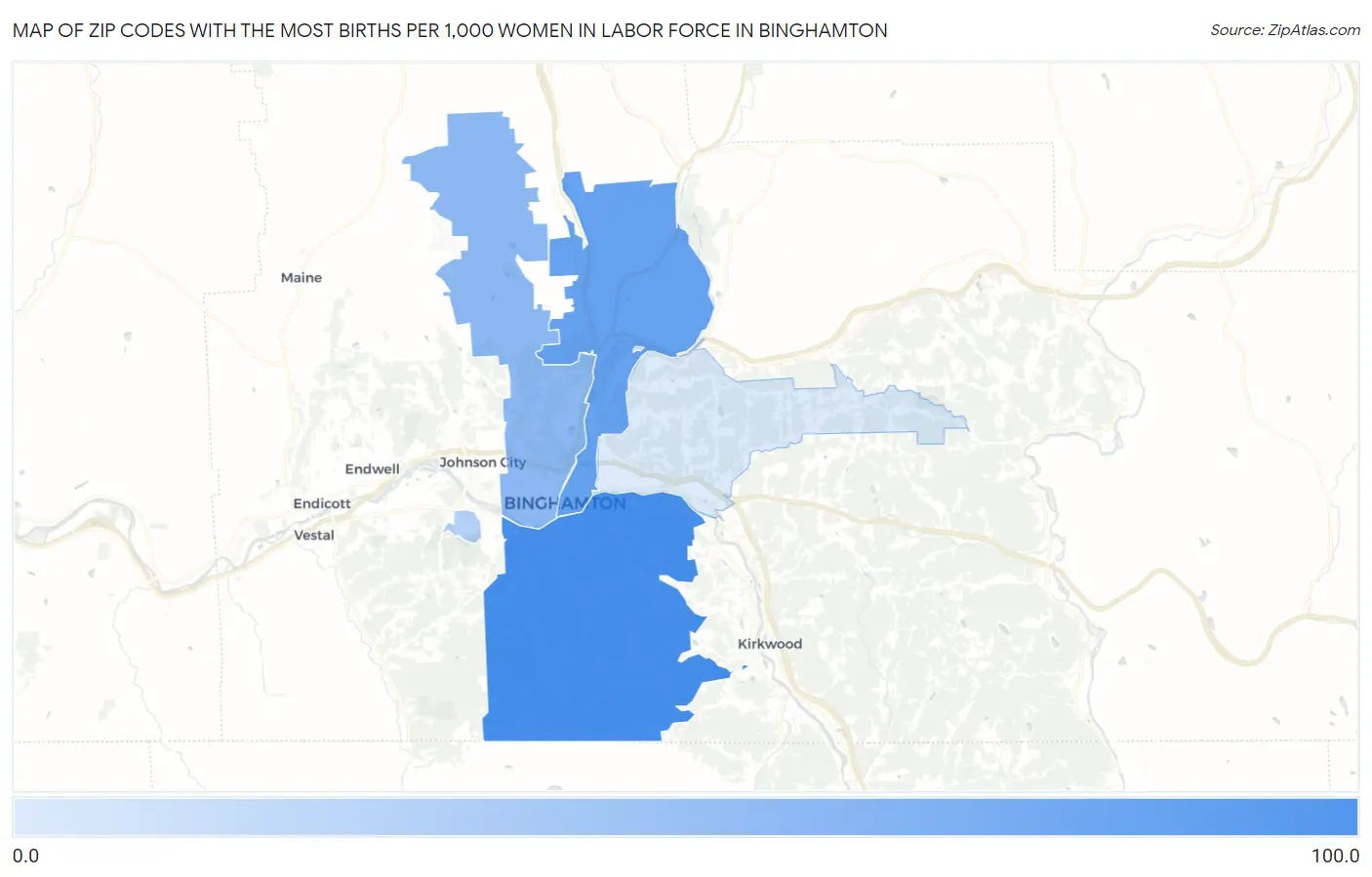 Zip Codes with the Most Births per 1,000 Women in Labor Force in Binghamton Map