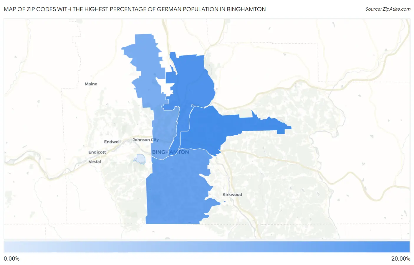 Zip Codes with the Highest Percentage of German Population in Binghamton Map