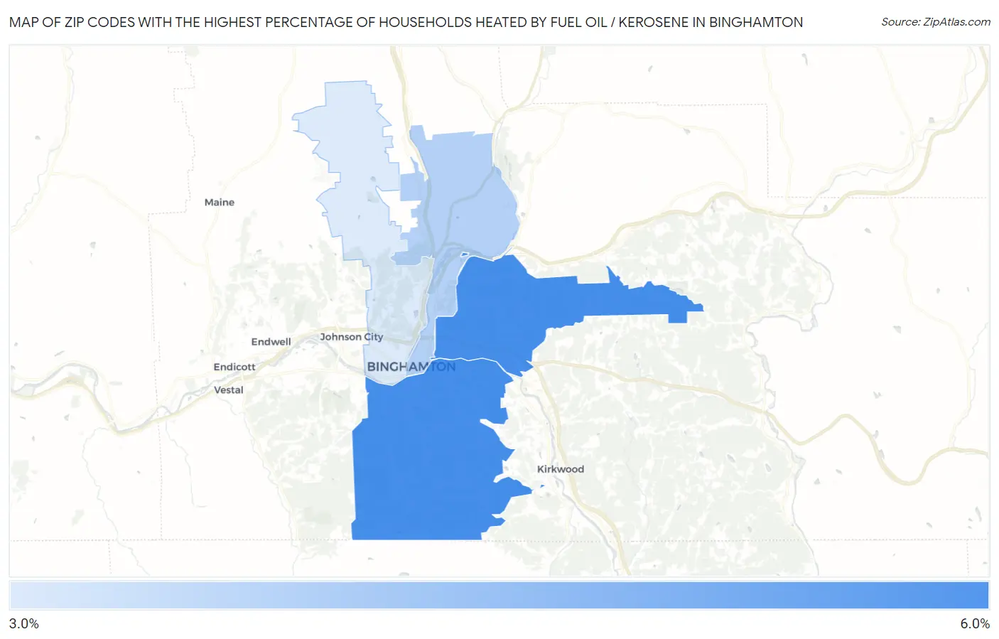 Zip Codes with the Highest Percentage of Households Heated by Fuel Oil / Kerosene in Binghamton Map