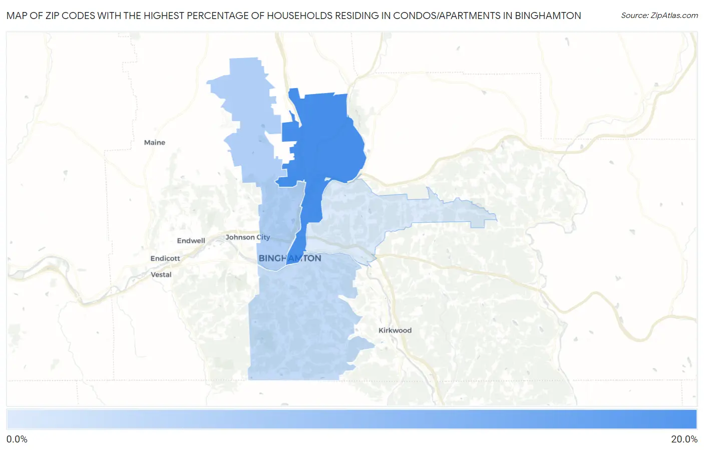 Zip Codes with the Highest Percentage of Households Residing in Condos/Apartments in Binghamton Map
