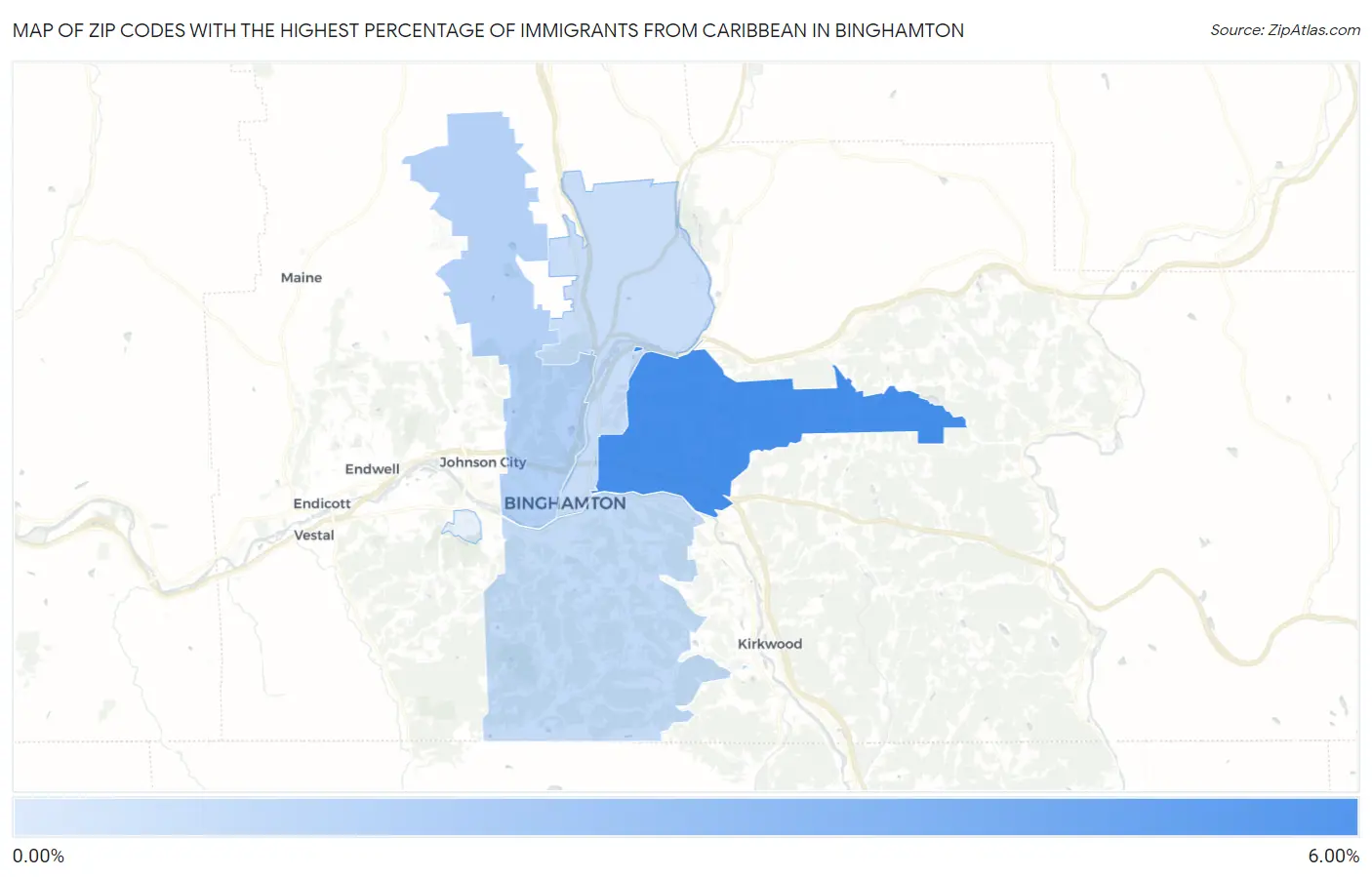 Zip Codes with the Highest Percentage of Immigrants from Caribbean in Binghamton Map