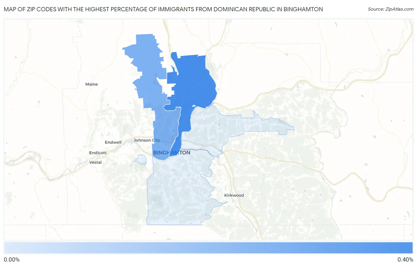 Zip Codes with the Highest Percentage of Immigrants from Dominican Republic in Binghamton Map