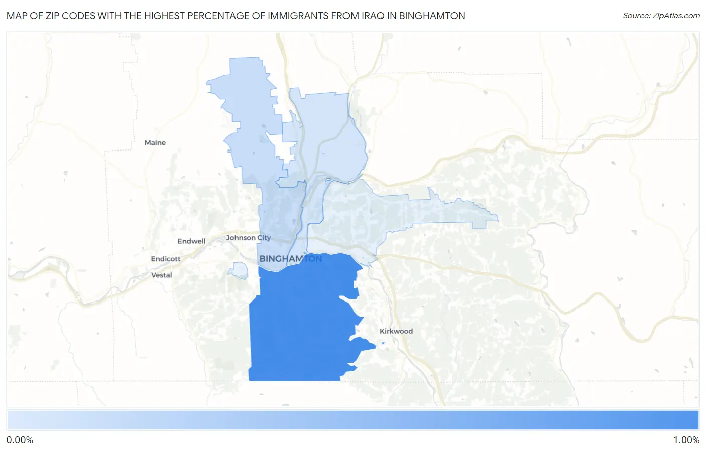 Zip Codes with the Highest Percentage of Immigrants from Iraq in Binghamton Map