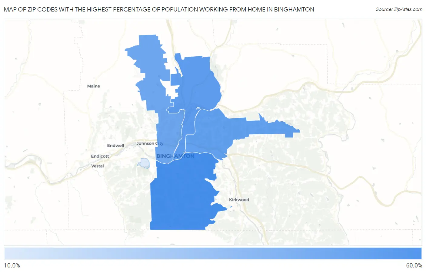 Zip Codes with the Highest Percentage of Population Working from Home in Binghamton Map