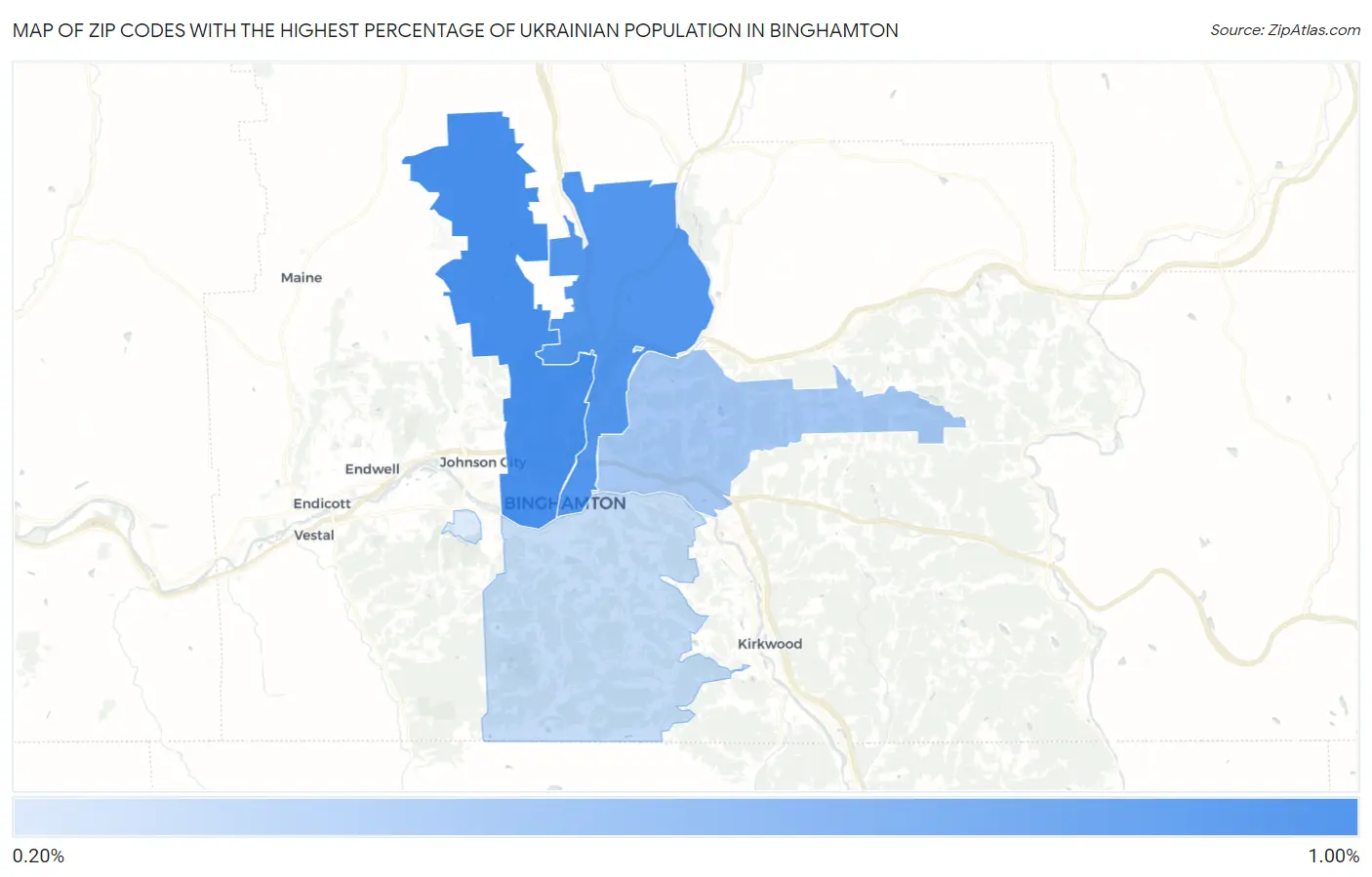Zip Codes with the Highest Percentage of Ukrainian Population in Binghamton Map