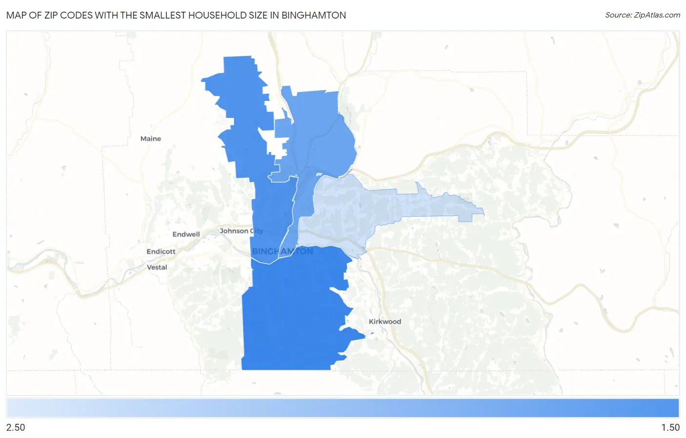 Zip Codes with the Smallest Household Size in Binghamton Map