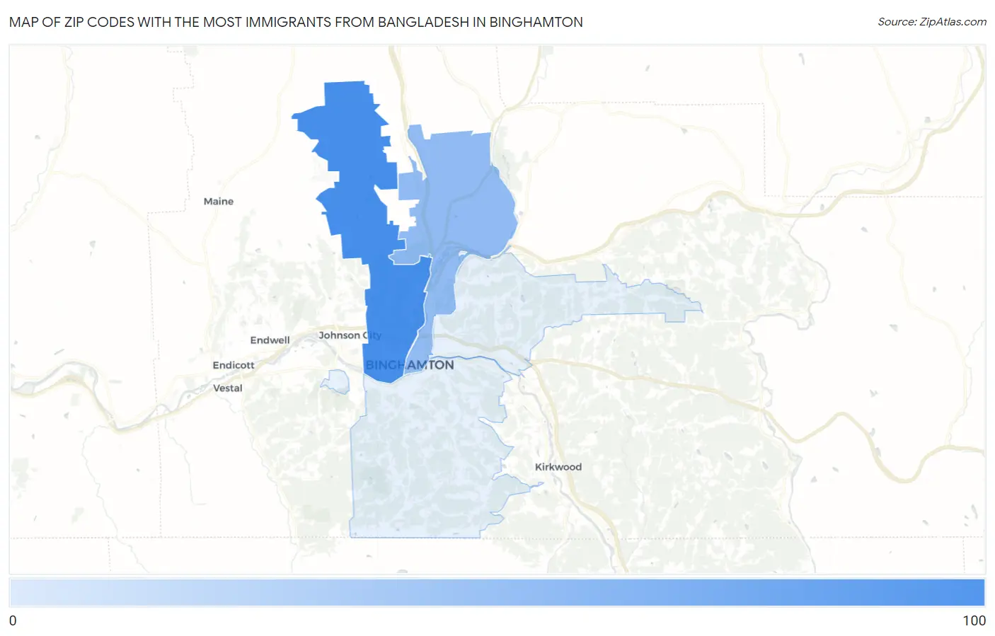 Zip Codes with the Most Immigrants from Bangladesh in Binghamton Map