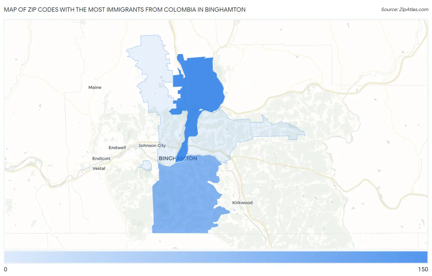 Zip Codes with the Most Immigrants from Colombia in Binghamton Map