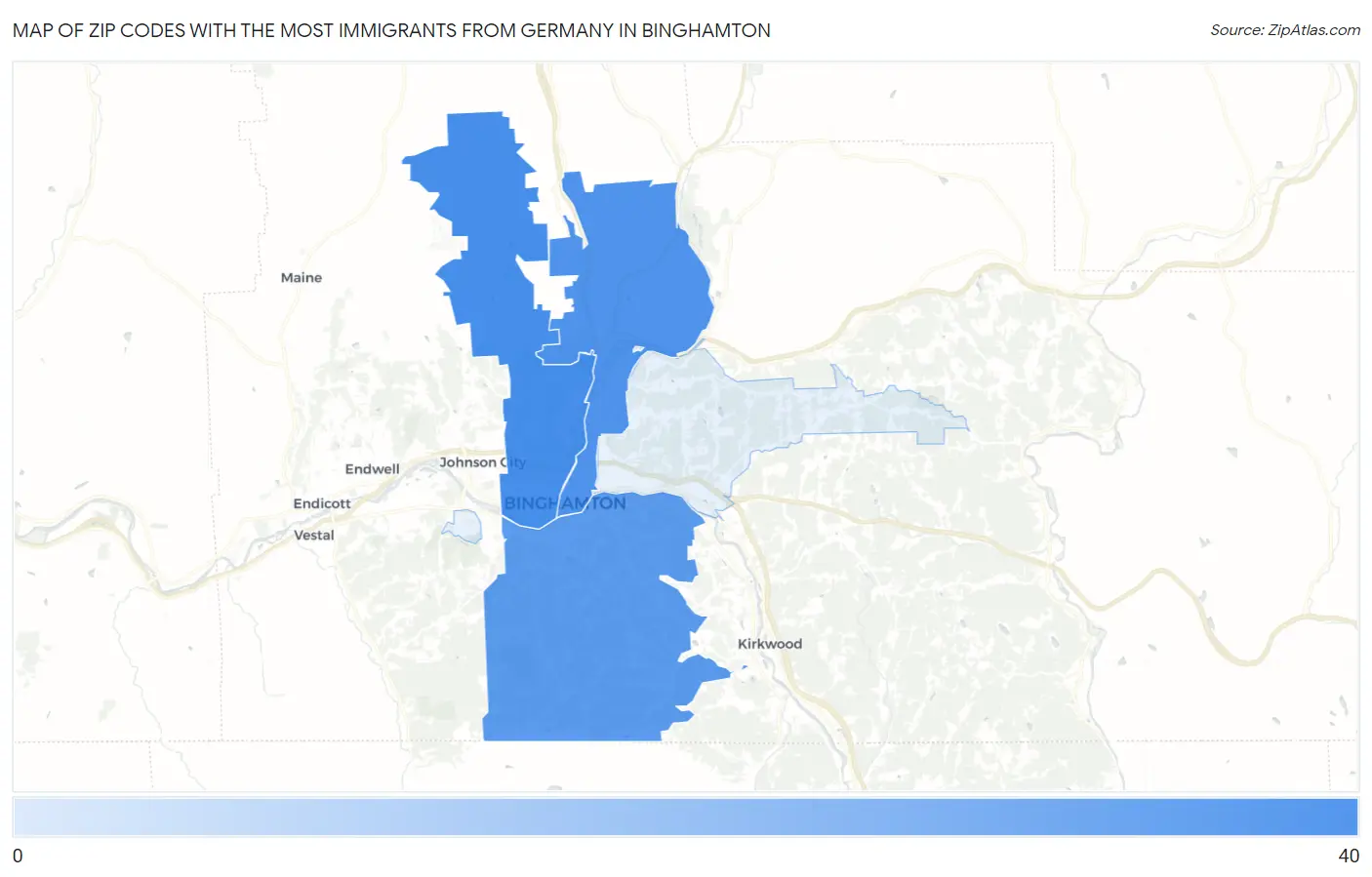 Zip Codes with the Most Immigrants from Germany in Binghamton Map