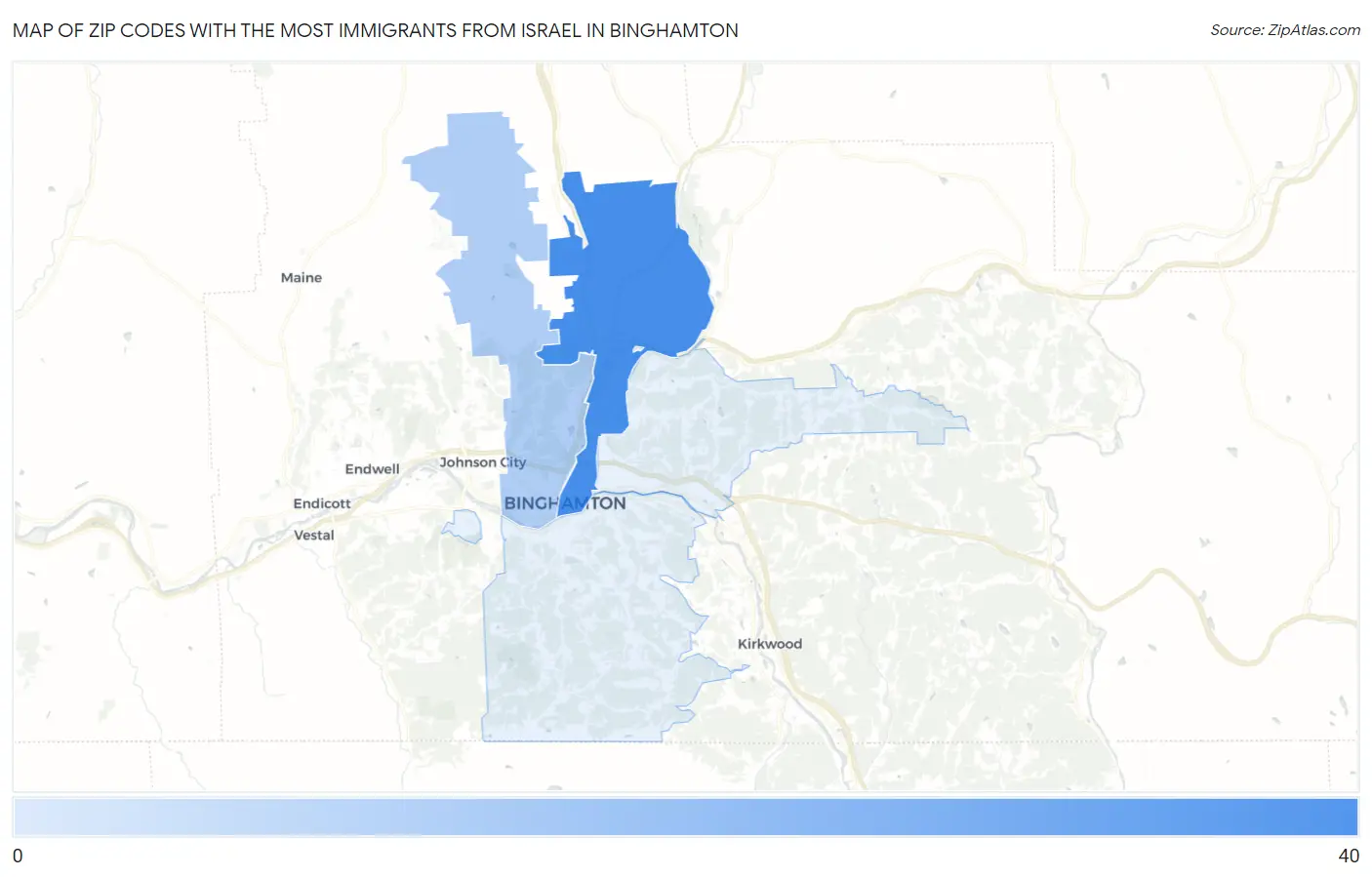 Zip Codes with the Most Immigrants from Israel in Binghamton Map