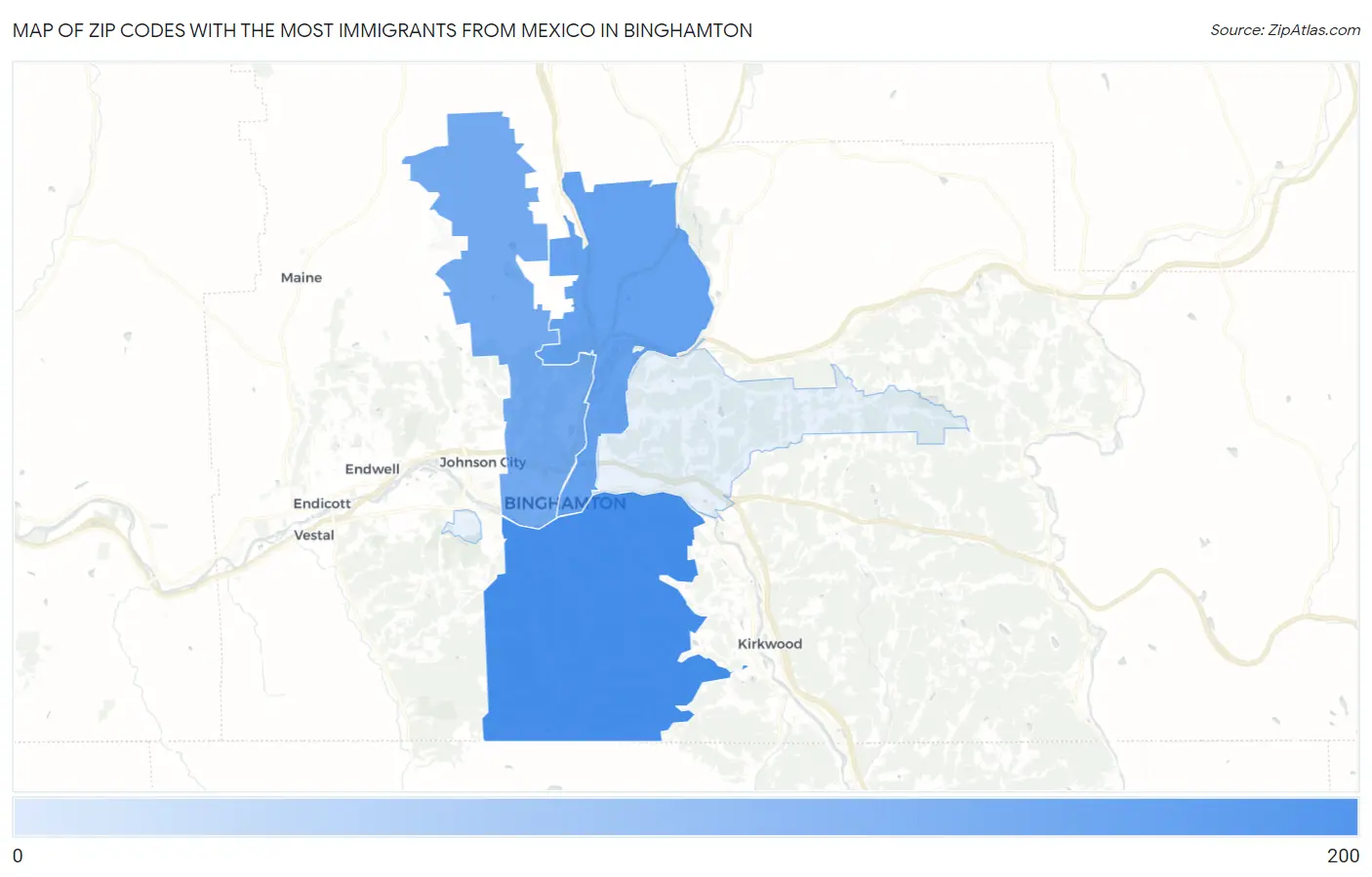 Zip Codes with the Most Immigrants from Mexico in Binghamton Map