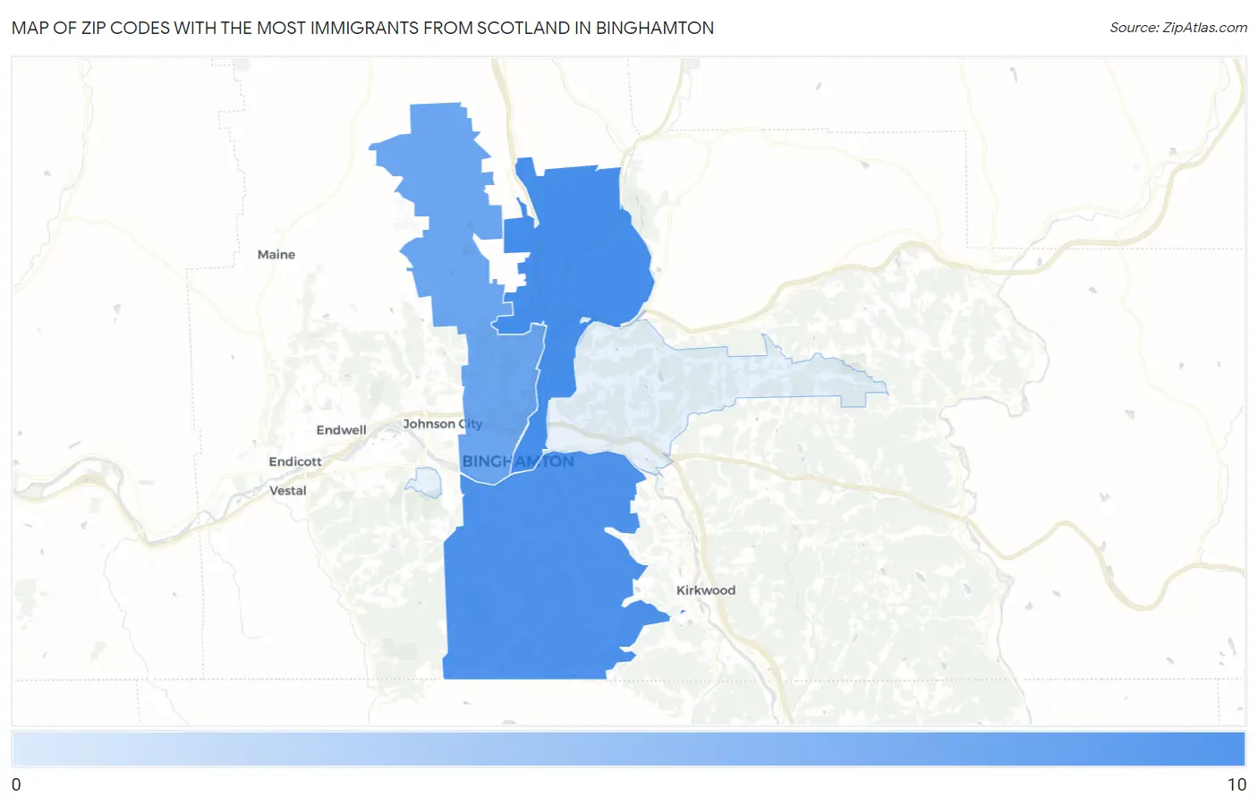 Zip Codes with the Most Immigrants from Scotland in Binghamton Map