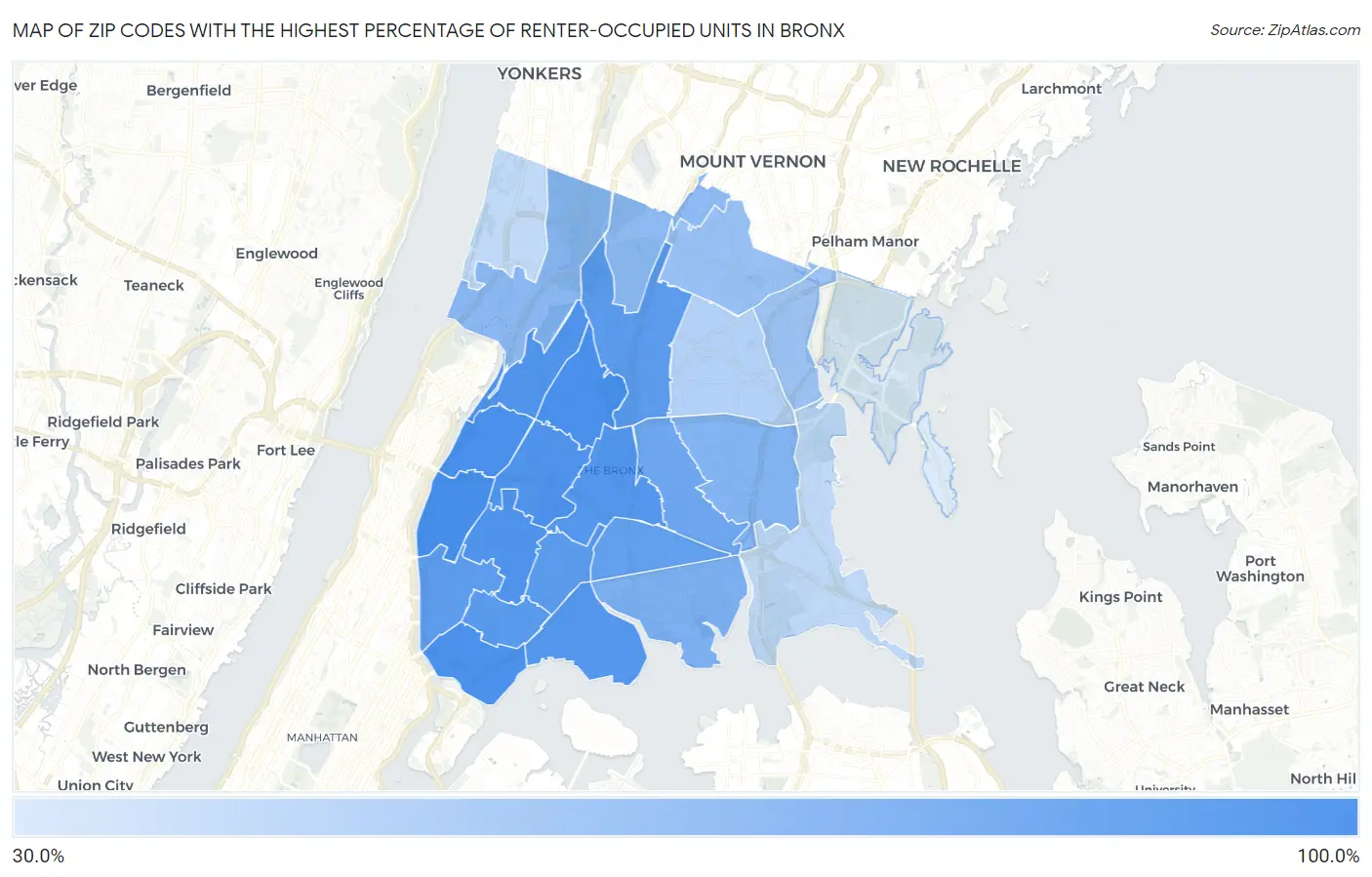 Zip Codes with the Highest Percentage of Renter-Occupied Units in Bronx Map