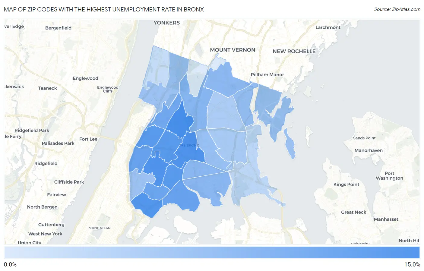 Zip Codes with the Highest Unemployment Rate in Bronx Map