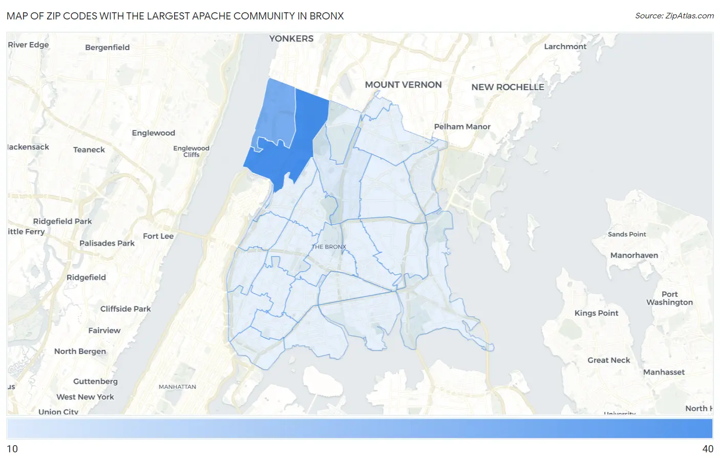 Zip Codes with the Largest Apache Community in Bronx Map