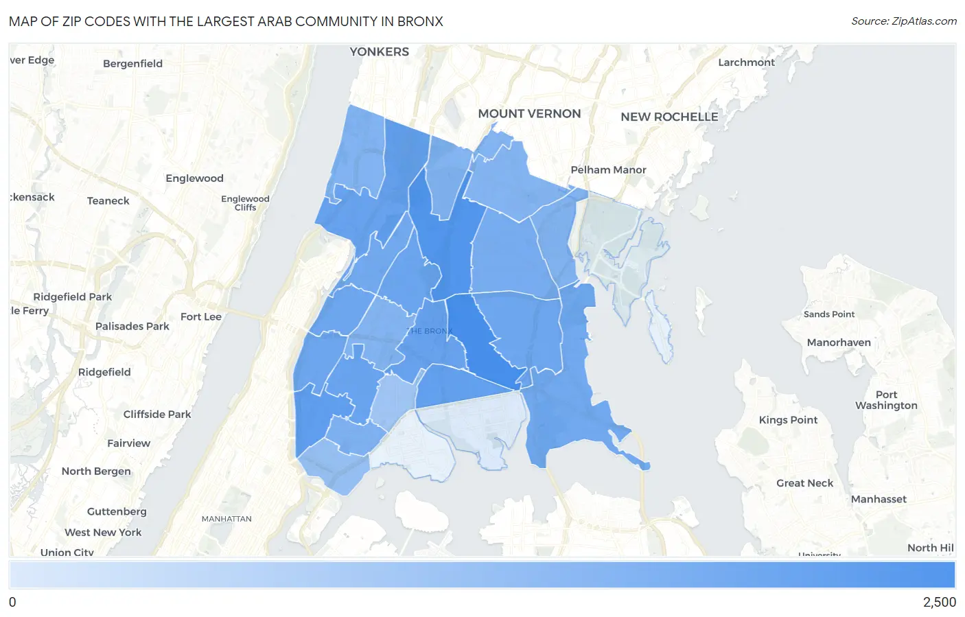 Zip Codes with the Largest Arab Community in Bronx Map