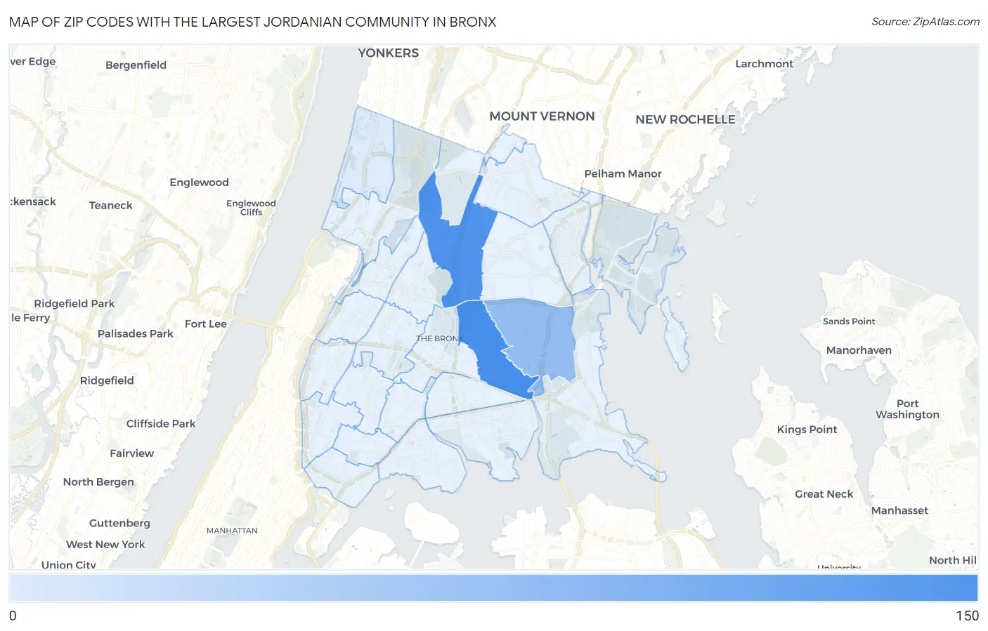 Zip Codes with the Largest Jordanian Community in Bronx Map