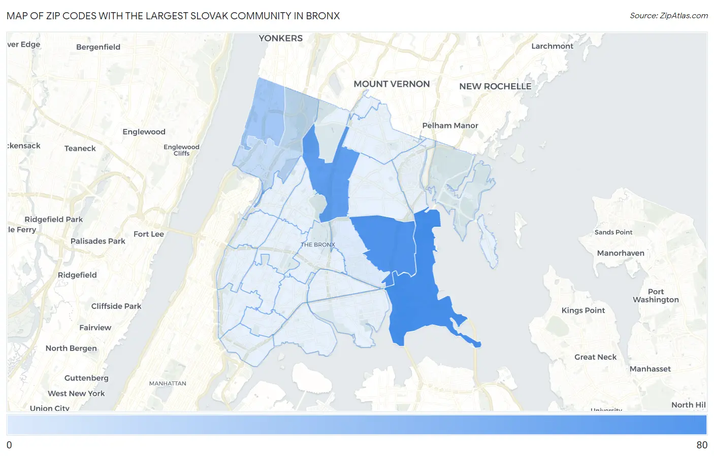 Zip Codes with the Largest Slovak Community in Bronx Map
