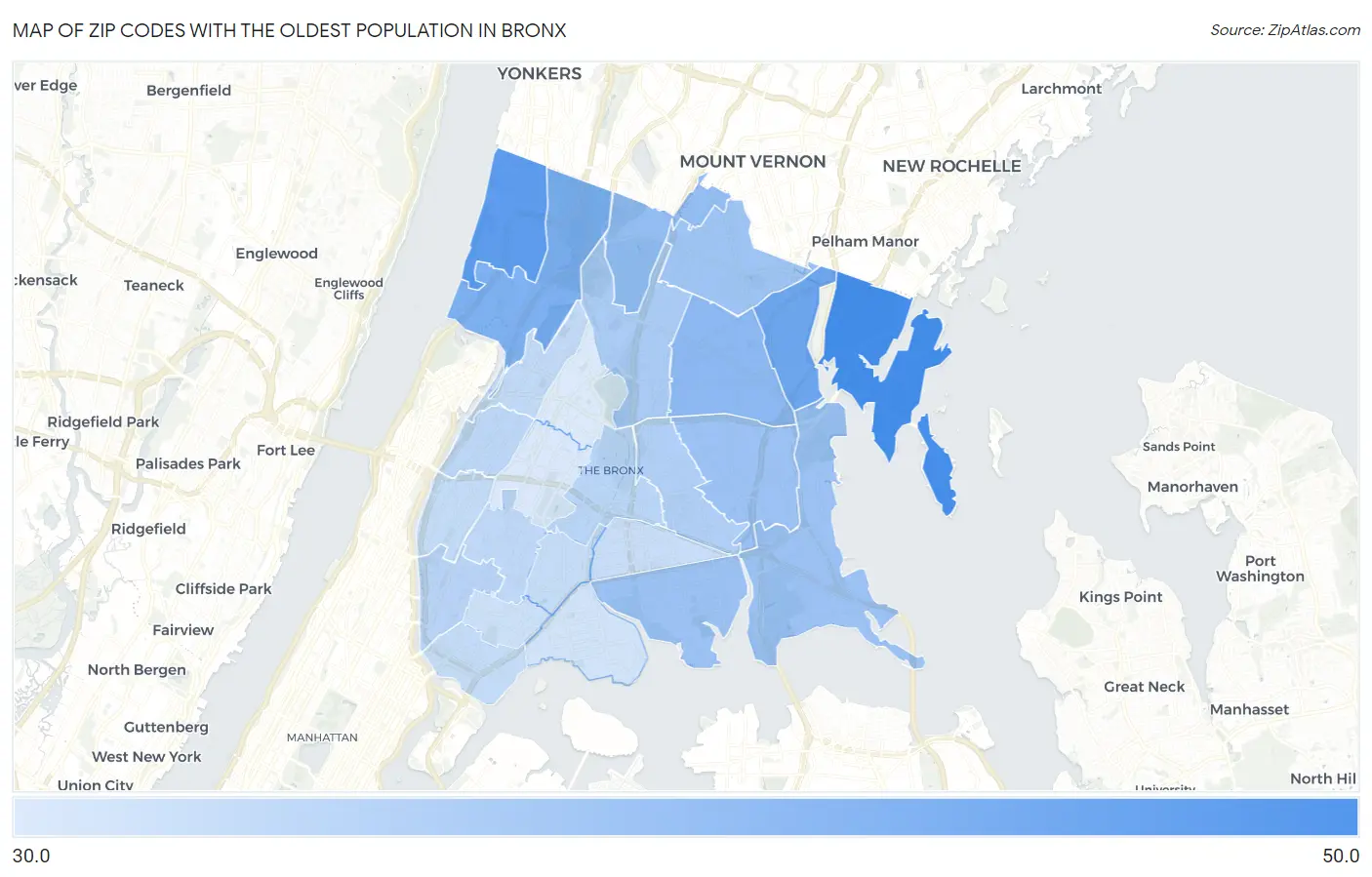 Zip Codes with the Oldest Population in Bronx Map