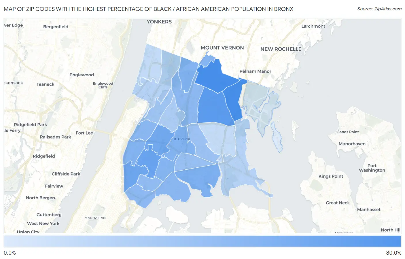 Zip Codes with the Highest Percentage of Black / African American Population in Bronx Map
