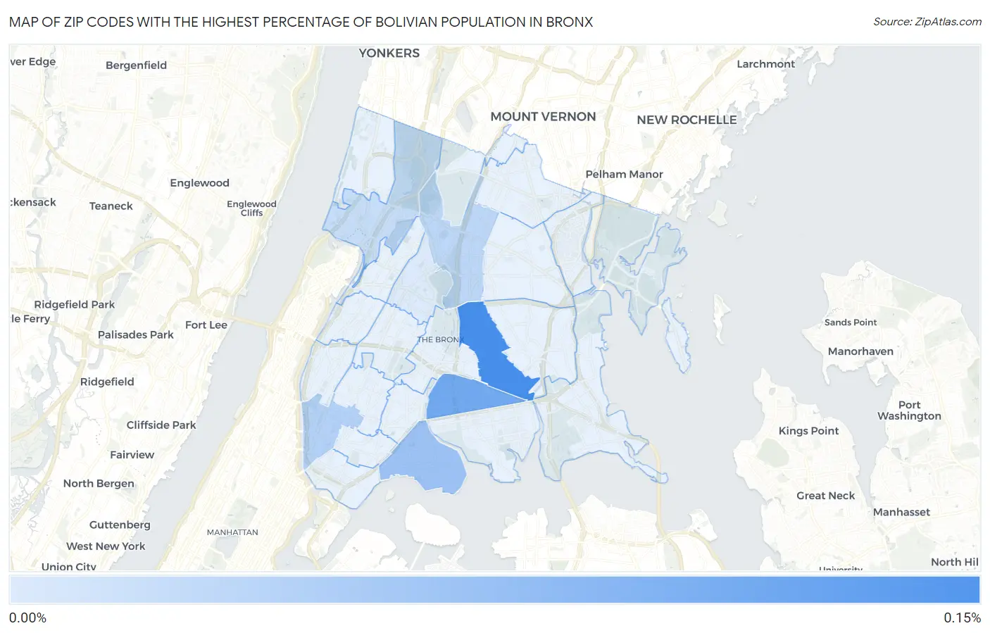 Zip Codes with the Highest Percentage of Bolivian Population in Bronx Map