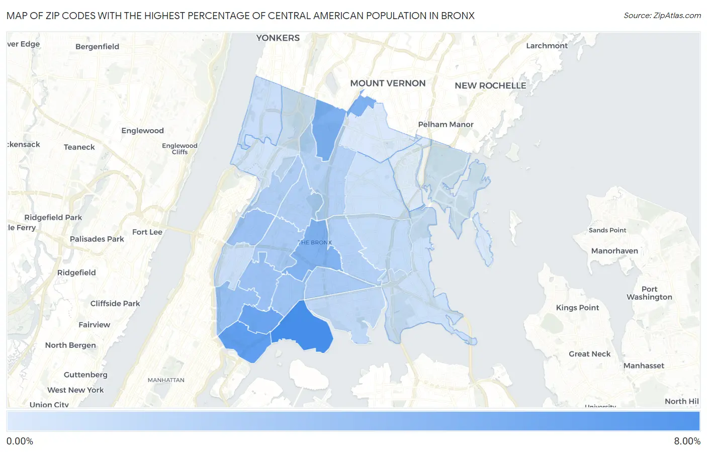 Zip Codes with the Highest Percentage of Central American Population in Bronx Map