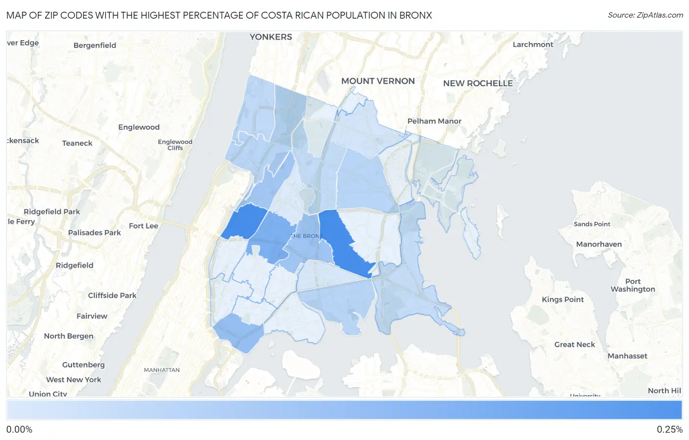Zip Codes with the Highest Percentage of Costa Rican Population in Bronx Map