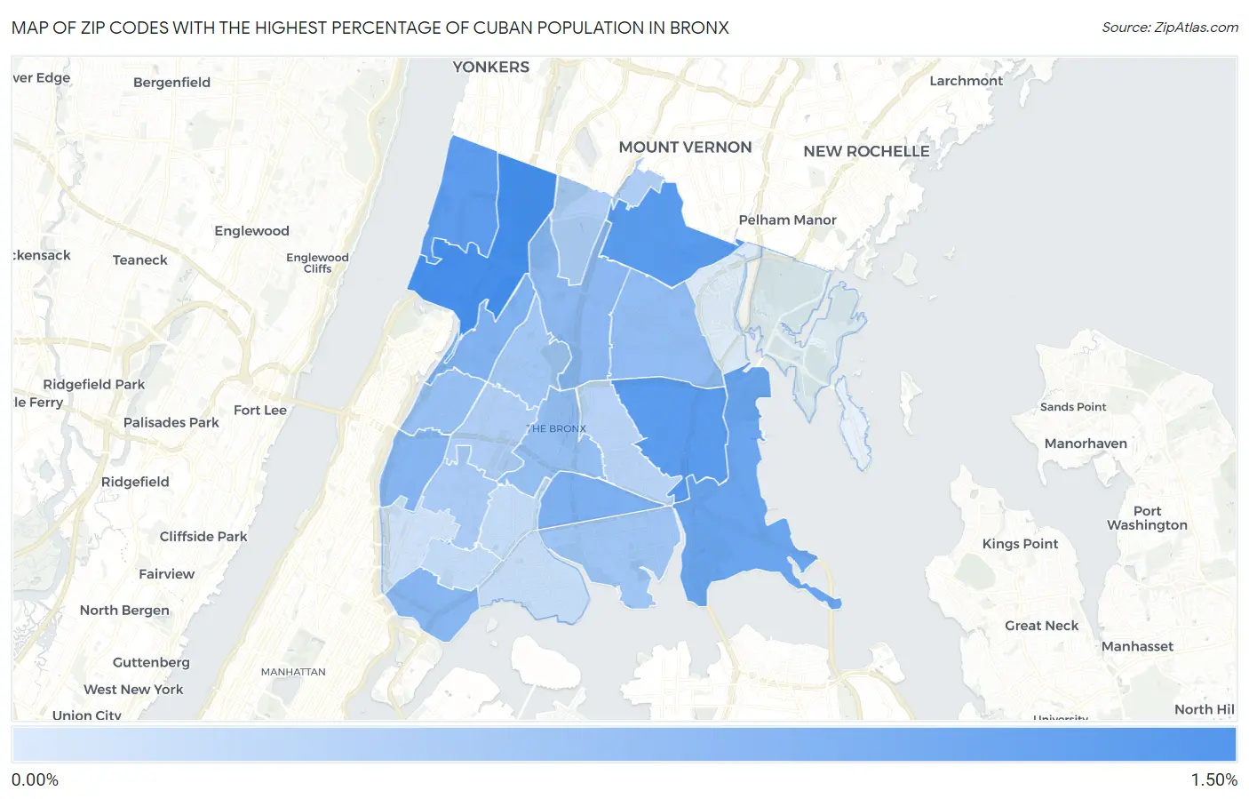 Zip Codes with the Highest Percentage of Cuban Population in Bronx Map