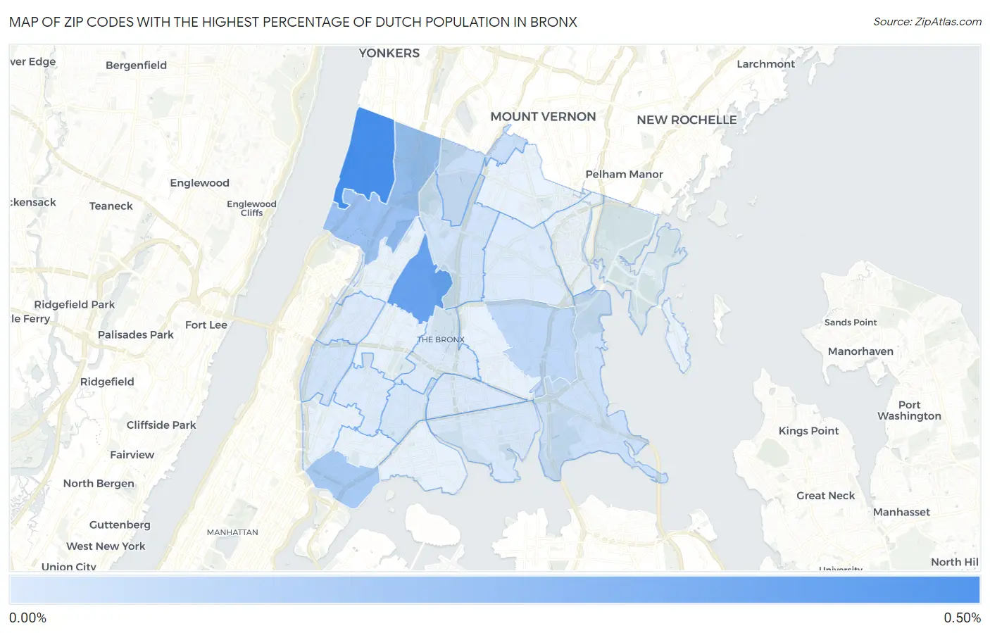 Zip Codes with the Highest Percentage of Dutch Population in Bronx Map