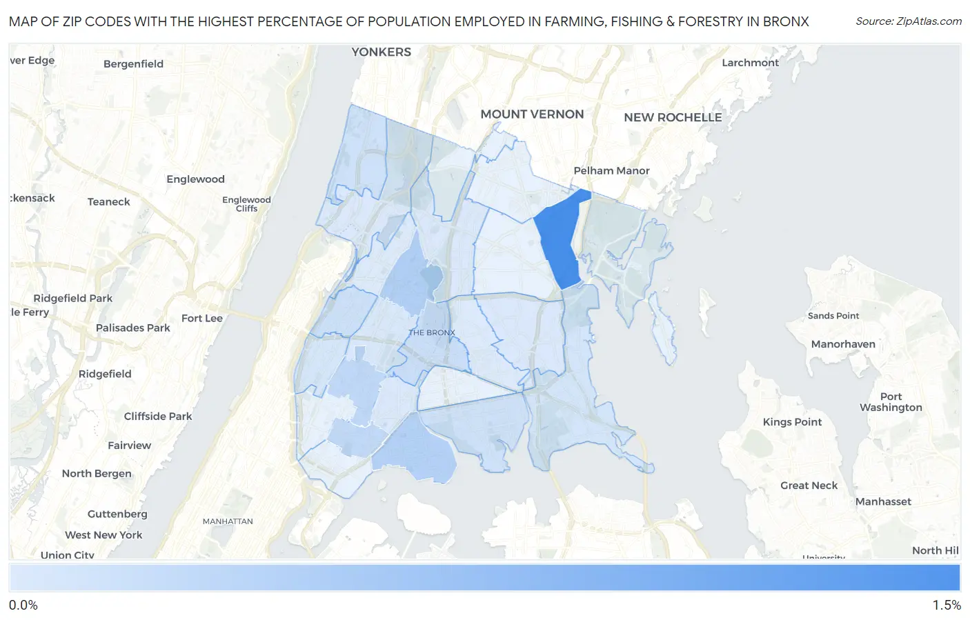 Zip Codes with the Highest Percentage of Population Employed in Farming, Fishing & Forestry in Bronx Map