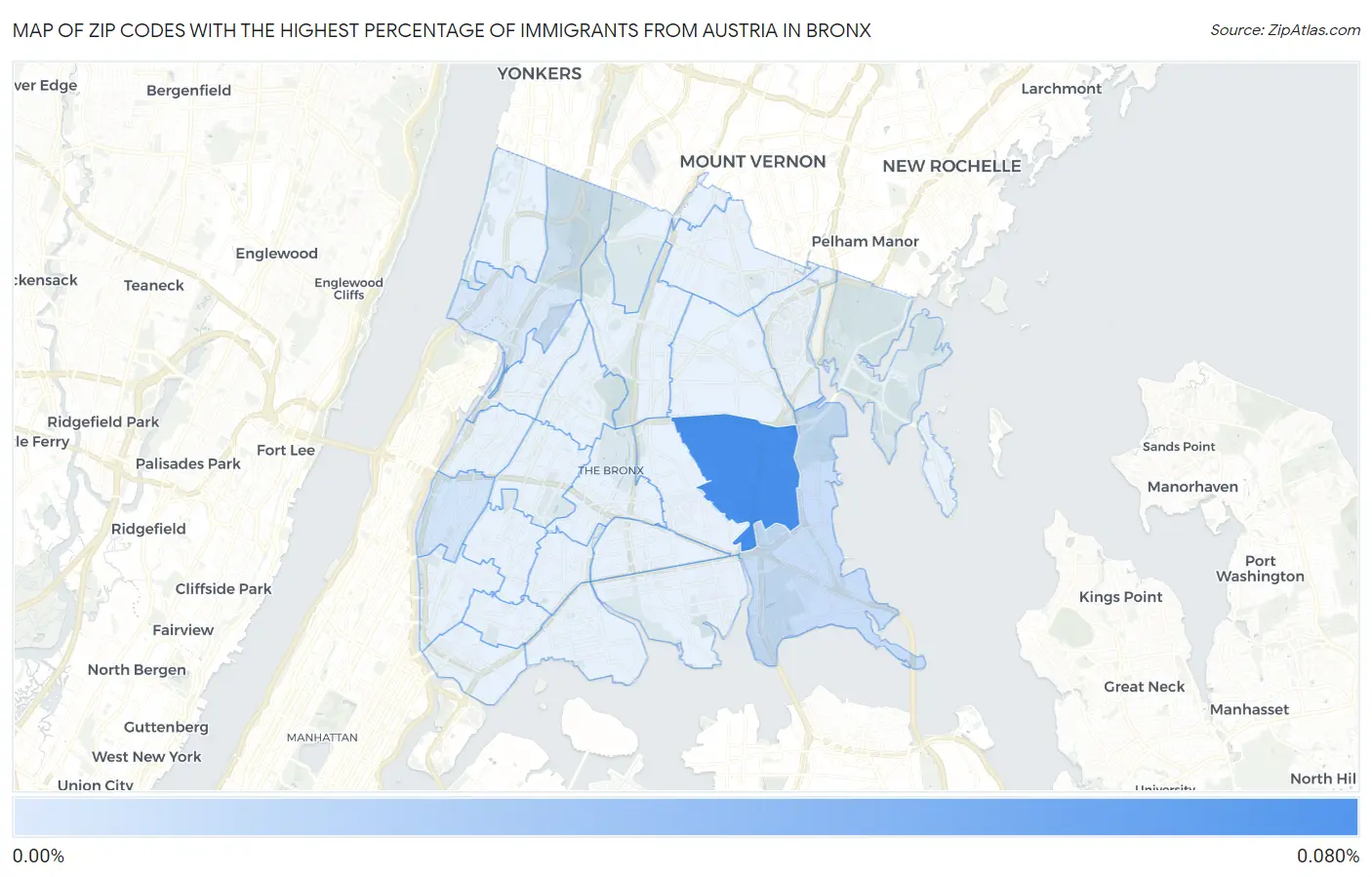 Zip Codes with the Highest Percentage of Immigrants from Austria in Bronx Map