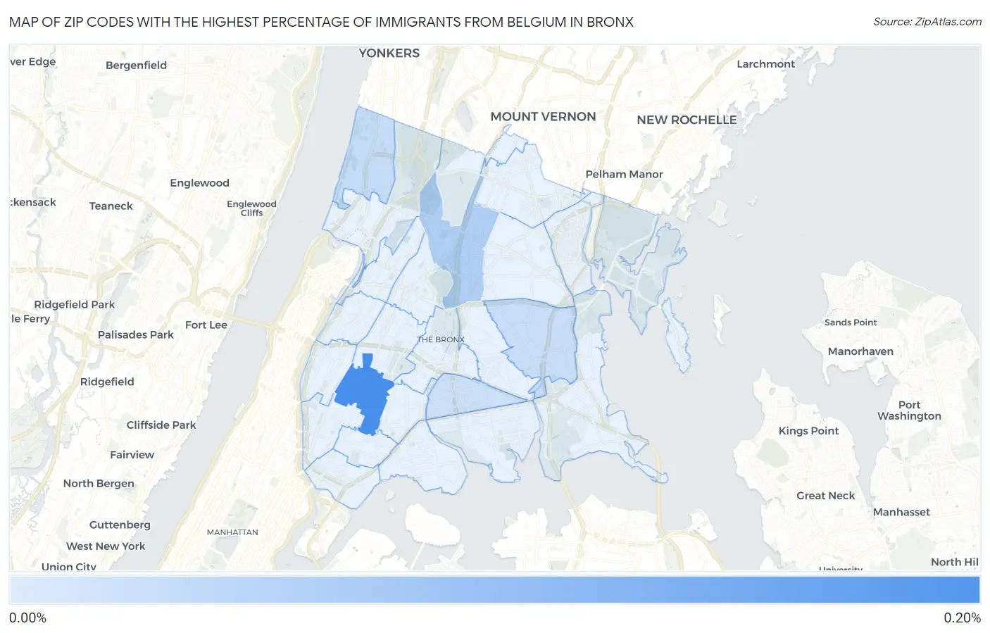 Zip Codes with the Highest Percentage of Immigrants from Belgium in Bronx Map