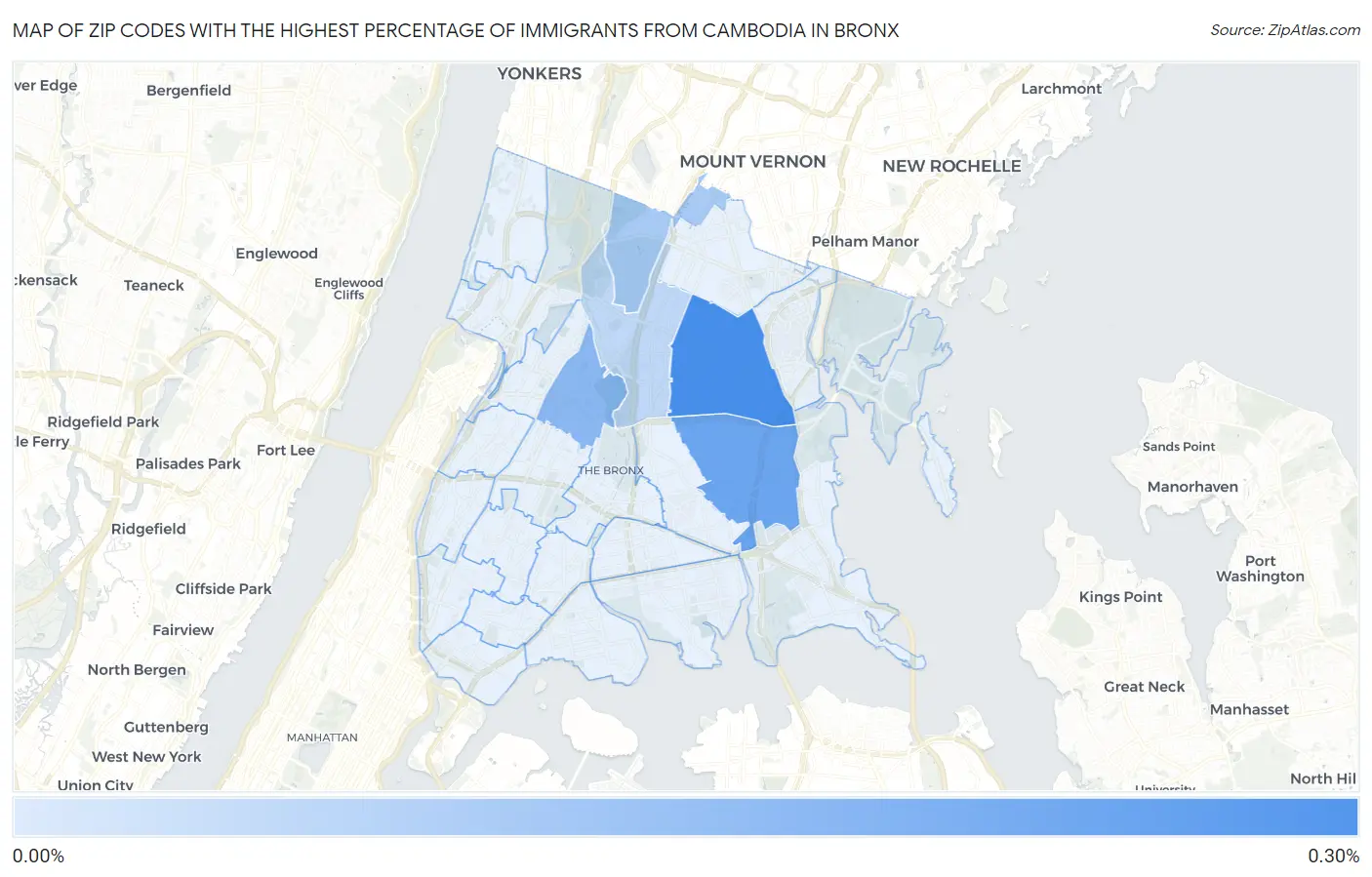 Zip Codes with the Highest Percentage of Immigrants from Cambodia in Bronx Map