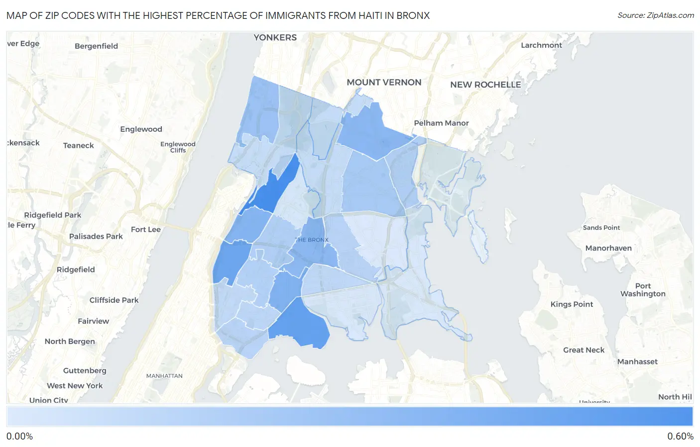 Zip Codes with the Highest Percentage of Immigrants from Haiti in Bronx Map