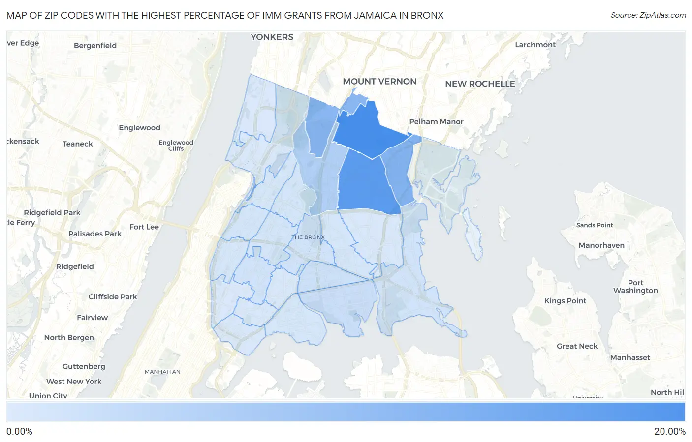 Zip Codes with the Highest Percentage of Immigrants from Jamaica in Bronx Map