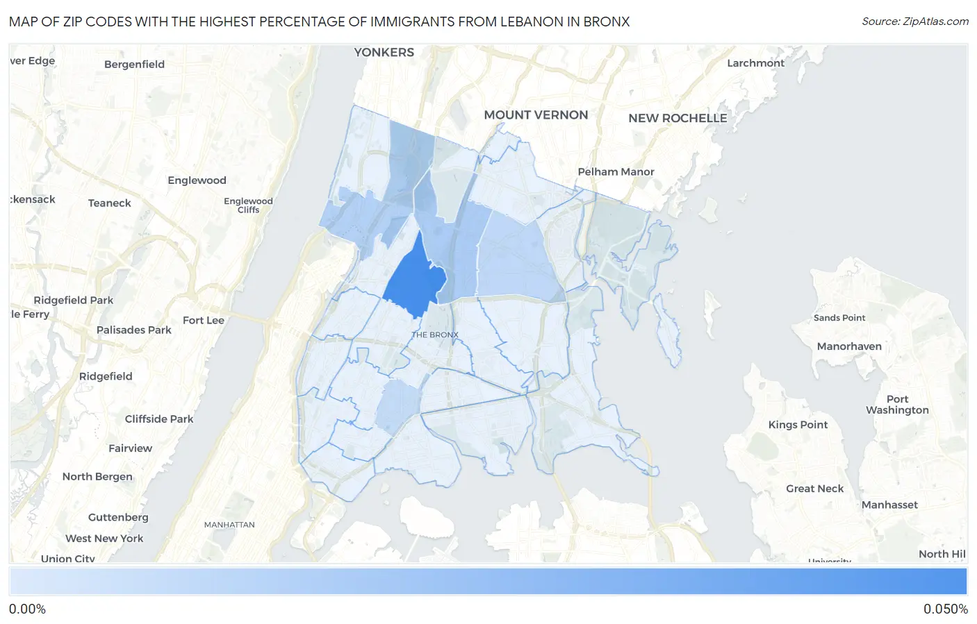 Zip Codes with the Highest Percentage of Immigrants from Lebanon in Bronx Map